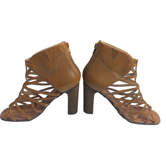 Free People Jeffrey Campbell Gladiator look Leather Block Heels Size 8M Brown - Picture 2 of 9